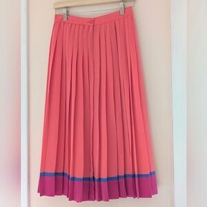 Vintage Midi Long Skirt Pleated Bright Coral Pink Purple And Blue Stripe Small